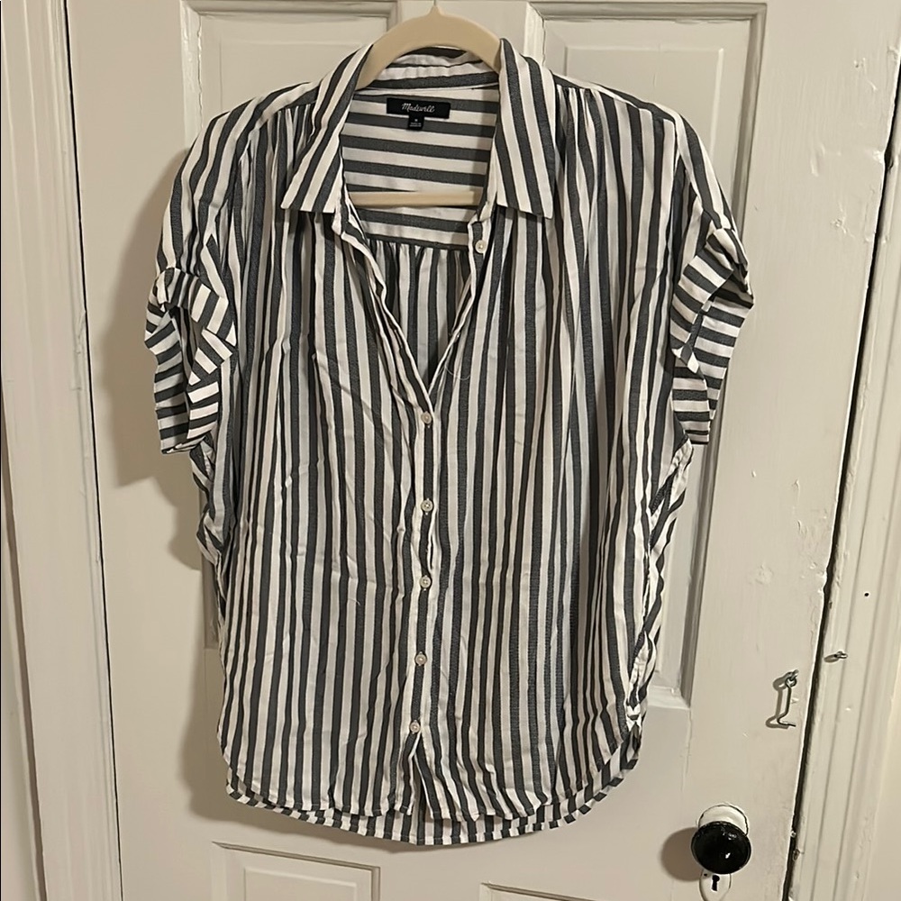 Blue and White Striped Button-Up Shirt